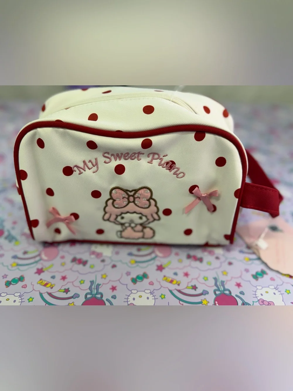 Red Polka Dot 'My Sweet Piano' Cosmetic Bag